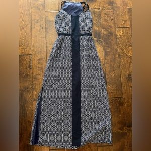 J. Crew Navy and White Printed Maxi Dress